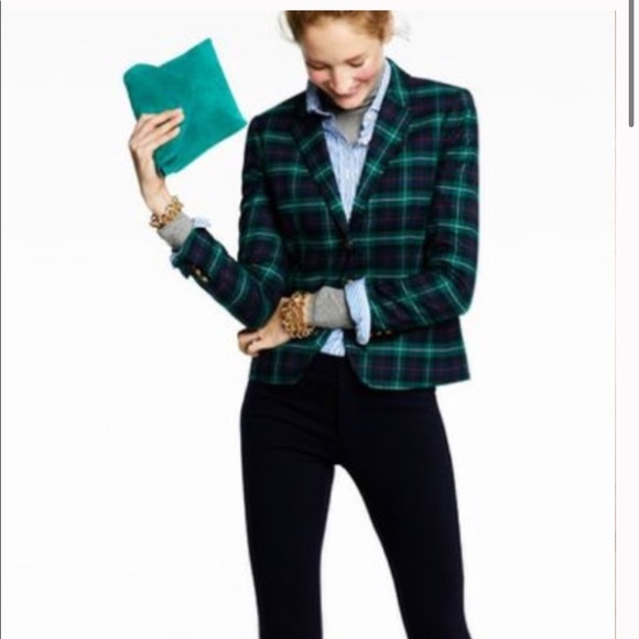 J. Crew patterned plaid green schoolboy blazer size 0 - Picture 2 of 7